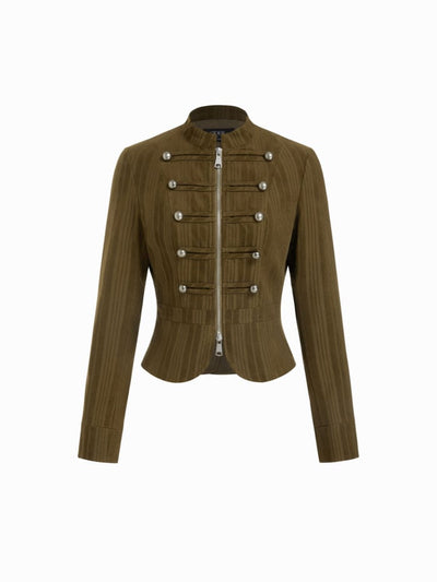 Zip Through Metal Detail Corduroy Textured Jacket