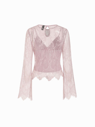 Lace Scalloped Hem Bell Sleeve Top & V-Neck Cami Top