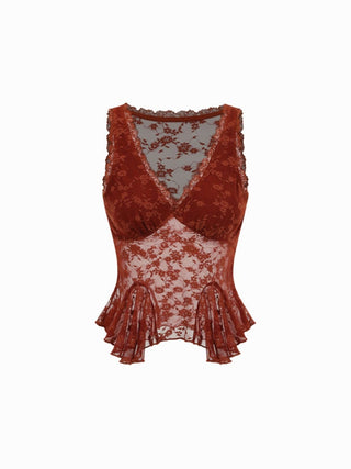 Lace V-neck Peplum Hem Slim Tank Top