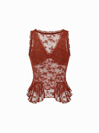 Lace V-neck Peplum Hem Slim Tank Top