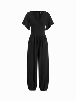 V-neck Bell Sleeve Ruched Jogger Jumpsuit