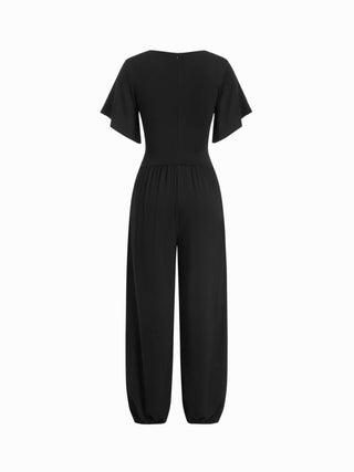 V-neck Bell Sleeve Ruched Jogger Jumpsuit