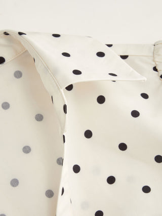 Cotton Polka Dot Puff Sleeve Bowknot Blouse with Belt