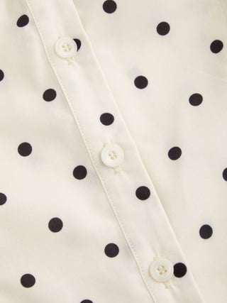 Cotton Polka Dot Puff Sleeve Bowknot Blouse with Belt