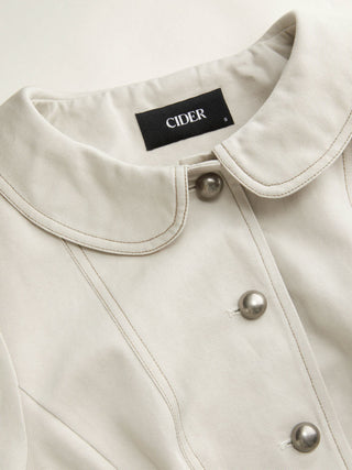 Peter Pan Collar Puff Sleeve Stitch Metal Detail Cotton-blend Jacket
