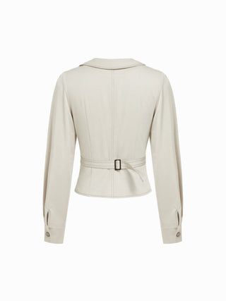 Peter Pan Collar Puff Sleeve Stitch Metal Detail Cotton-blend Jacket
