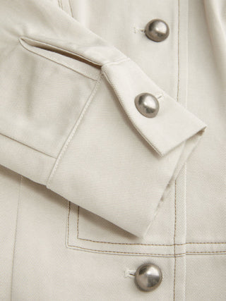 Peter Pan Collar Puff Sleeve Stitch Metal Detail Cotton-blend Jacket