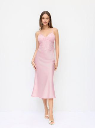 Satin V-neck Lace Panel Mermaid Cami Maxi Dress