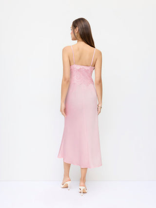 Satin V-neck Lace Panel Mermaid Cami Maxi Dress