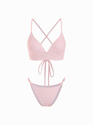 V-neck Gingham Criss-Cross Bikini Set