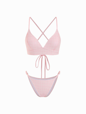V-neck Gingham Criss-Cross Bikini Set