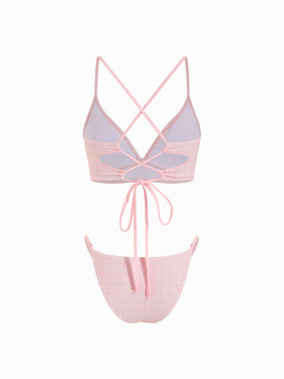 V-neck Gingham Criss-Cross Bikini Set