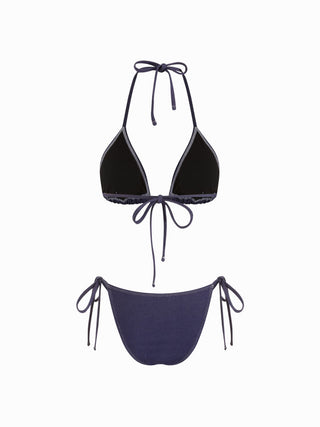Cotton-blend Halter Neckline Triangle Tie Side Bikini Set With Ruffle Skirt