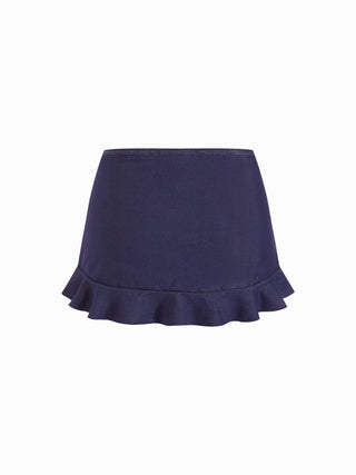 Cotton-blend Halter Neckline Triangle Tie Side Bikini Set With Ruffle Skirt