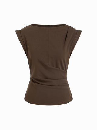Jersey Boat Neck Ruched Crop Top