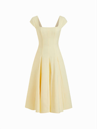 Square Neck Short Sleeve Wrap A-line Maxi Dress