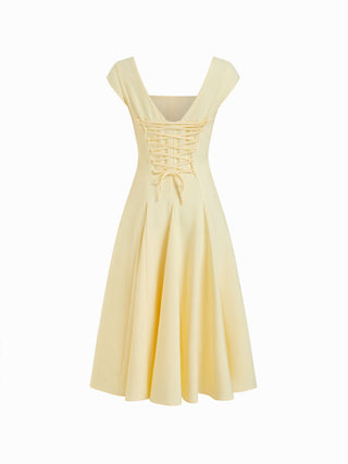 Square Neck Short Sleeve Wrap A-line Maxi Dress