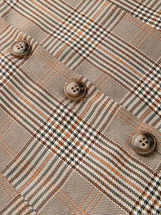 Plaid Notched Collar Mid-length Sleeve Button Through Ruched Blouse