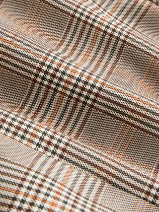 Plaid Notched Collar Mid-length Sleeve Button Through Ruched Blouse