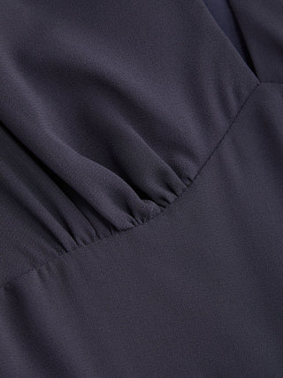 Chiffon Puff Sleeve Ruched Cut Out A-line Maxi Dress