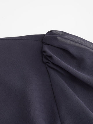 Chiffon Puff Sleeve Ruched Cut Out A-line Maxi Dress