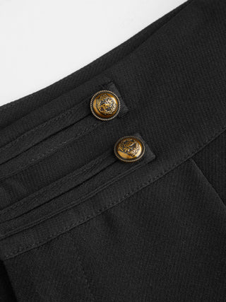 Low Rise Pleated Metal Detail Straight Leg Trousers