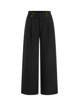 Low Rise Pleated Metal Detail Straight Leg Trousers