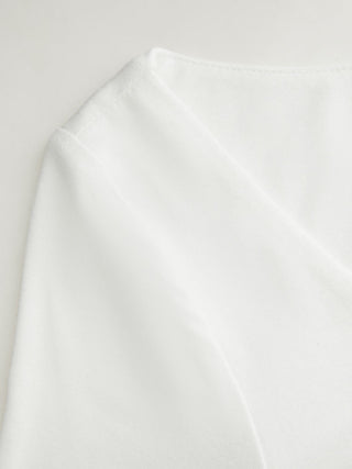 High Stretch Scoop Neck Middle Sleeve Metal Detail Slim Top With Belt