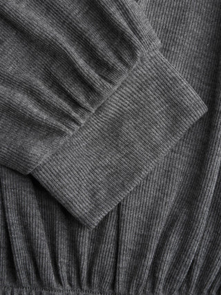 Textured Boat Neck Lantern Sleeve Ruffle Hem Oversized Top