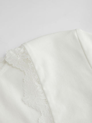 V-neck Mid-length Sleeve Scalloped Lace Trim Tee