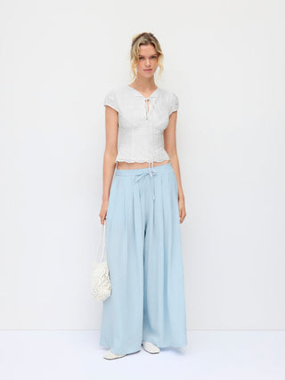 Cotton Broderie Anglaise Puff Sleeve Bowknot Blouse