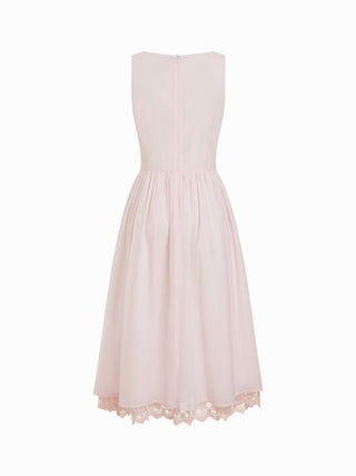 Boat Neck Bowknot Lace Trim A-line Midi Dress