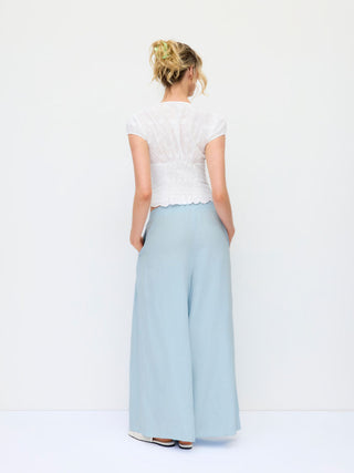Cotton-blend Mid Rise Drawstring Ruched Wide Leg Trousers