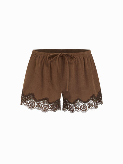 Corduroy Low Rise Drawstring Lace Trim Shorts