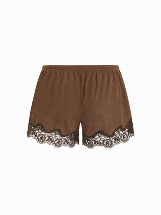 Corduroy Low Rise Drawstring Lace Trim Shorts