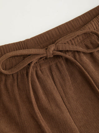 Corduroy Low Rise Drawstring Lace Trim Shorts