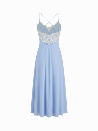 Chiffon Sweetheart Neck Lace Trim Criss Cross Cami Maxi Dress