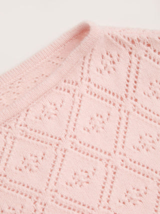 Knit Pointelle Asymmetrical Neck Puff Sleeve Bowknot Top