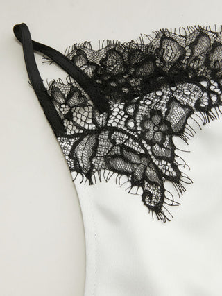 Satin Asymmetrical Neck Contrasting Lace Trim Asymmetrical Hem Cami Blouse