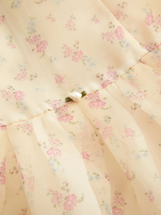 Chiffon Floral Boat Neck High Rise Flared Maxi Dress