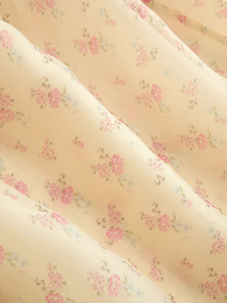 Chiffon Floral Boat Neck High Rise Flared Maxi Dress