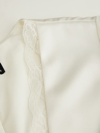 Satin V-neck Ruffle Sleeve Lace Trim Tie Front A-line Mini Dress