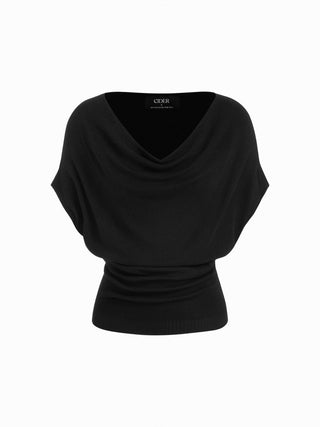 Knit Wool-blend Cowl Neck Draped Ruched Top