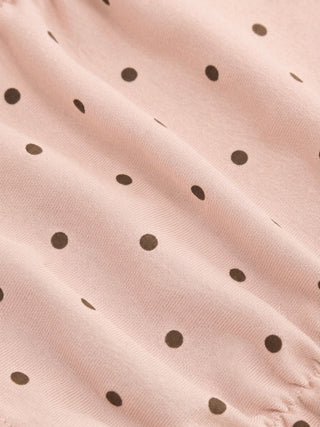 Cotton-blend Polka Dot V-neck Ruched Short Sleeve Top