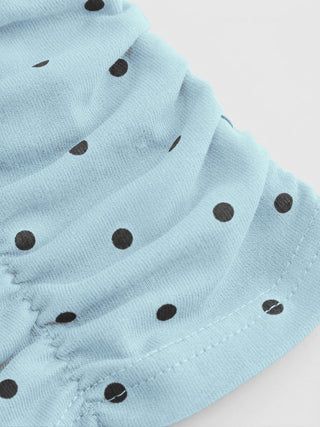 Cotton-blend Polka Dot V-neck Ruched Short Sleeve Top