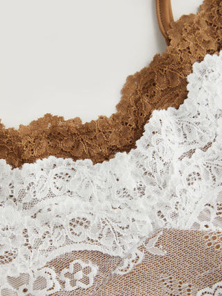 Lace Floral Sweetheart  Scallop Asymmetrical Hem Cami Top