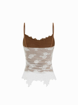 Lace Floral Sweetheart  Scallop Asymmetrical Hem Cami Top