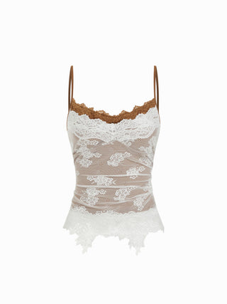 Lace Floral Sweetheart  Scallop Asymmetrical Hem Cami Top