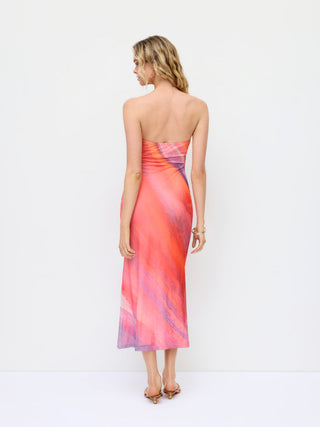 High Stretch Mesh Abstract Bandeau Straight Maxi Dress
