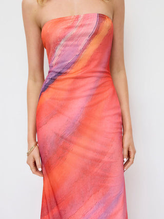 High Stretch Mesh Abstract Bandeau Straight Maxi Dress